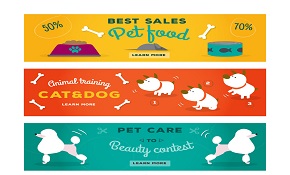3 cute pet dog banner vector
